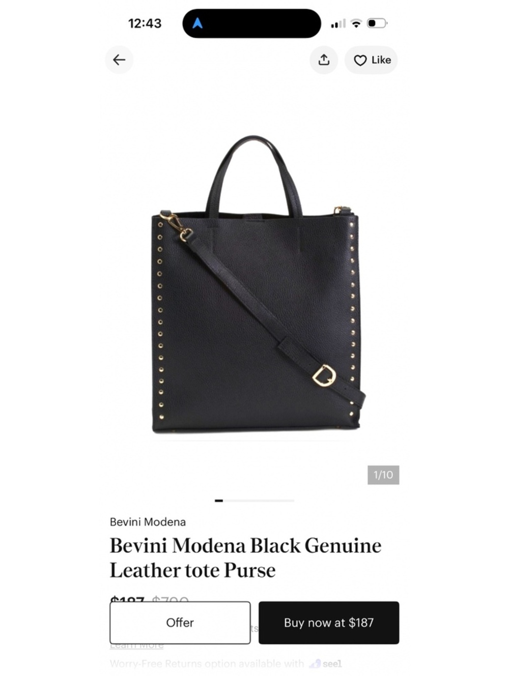 * | Bevini Modena | Black Genuine Leather tote Purse